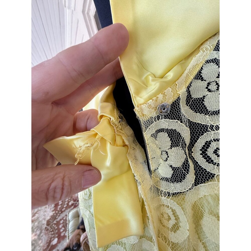 Vintage 60's yellow Maxi Dress Match Lace Jacket /Bow Size XS - Picture 11 of 16